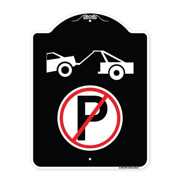 Signmission No Parking Tow Away Zone Symbol Heavy-Gauge Aluminum Architectural Sign, 24" x 18", BW-1824-23612 A-DES-BW-1824-23612